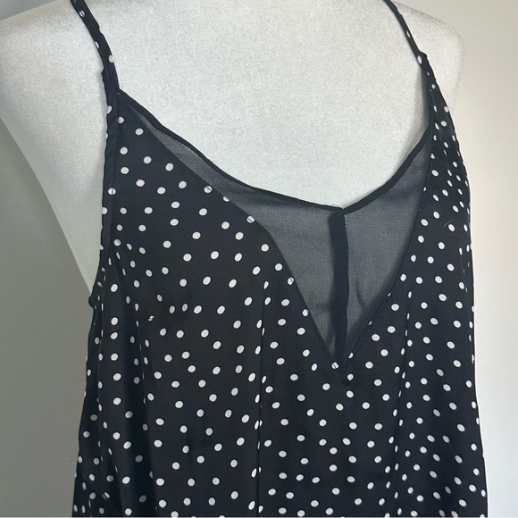 Kendall & Kylie Black White Polka Dot Satin Cami Mesh Neckline Size S - Picture 6 of 6